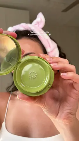 Unleashia Cushion Foundation🤍🌱 the packaging is so cute you just press the sides to make the foundation come out <3 Going to Niagara today, hoping to go to the Aritzia Outlet. What are your weekend plans? #makeup #unleashiacushion #unleashia #makeupfirstimpression #makeupreview #basemakeuptutorial #basemakeup #cleangirlmakeup 