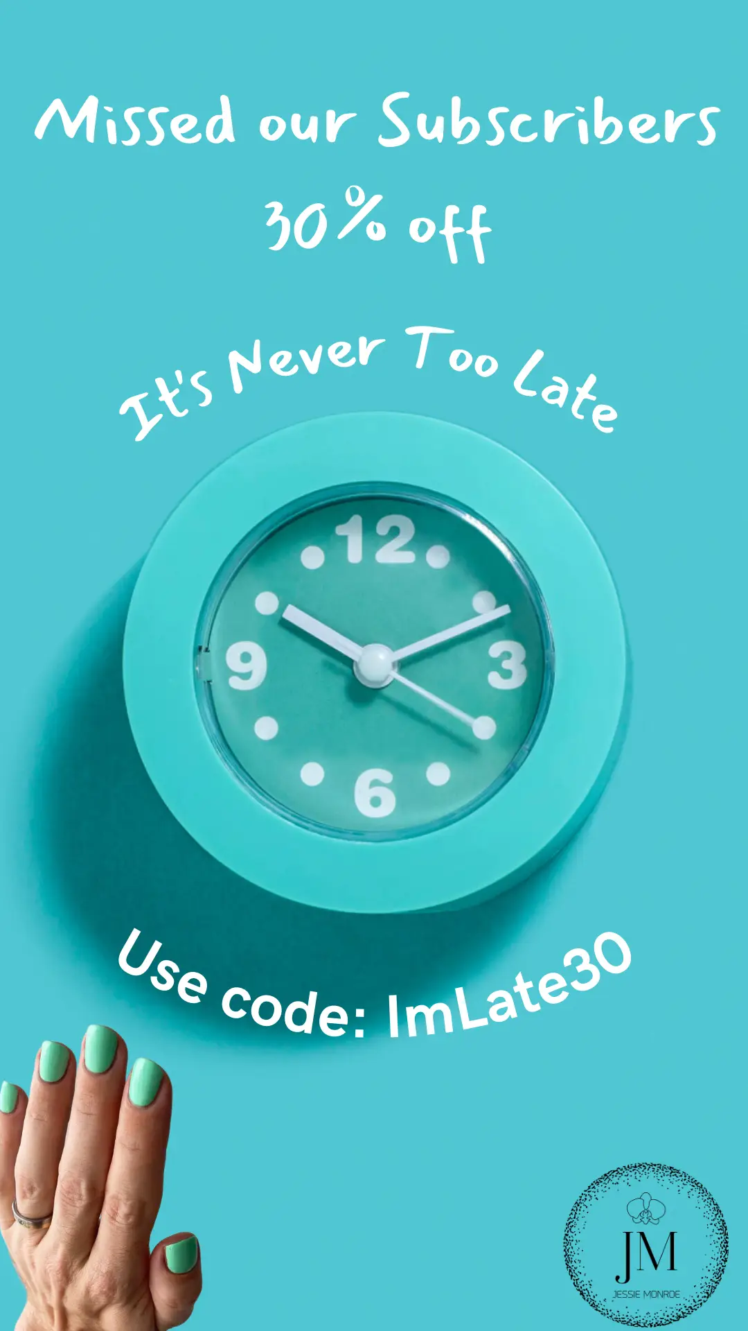 You’re late to the party.  Use code: ImLate30 #jessiemonroenailcare #nailpolishsale #nailsartvideos #blackownedbusiness #vegannailpolish #musicvideo #rihanna 