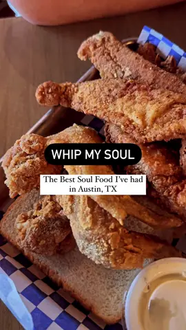 After a series of very disappointing meals in Austin. I had a craving for decadent and delicious Soul Food! Let me preface this by saying my goto is usually Rolling Rooster or Gus’ fried chicken. I’ve been meaning to try @whipmysoul for about a year now and i’m so happy I did! We got the sampler platter for with 2 wings, 2 tenders, 2 fish and 2 sides and the chicken and waffles with 3 tenders. The tenders had a different breading and seasoning than the wings which were more lightly breaded, both were really solid. The fish was really tasty and flakey. What stood out to me was the seasoning, soul food needs flavor and good seasoning and they packed it in perfectly. The hush puppies were divine and i liked the mac and cheese. Chicken and waffles were one of the best i’ve had in town. There was a super friendly grandma going around and asking if we needed anything etc. I like the service and I will warn that the food took about 30-40 min to come out. but it’s so worth it! We had lots of leftovers. #atx #austinfoodadventures #atxfoodtime #austinfoodie #austineats #austintx 