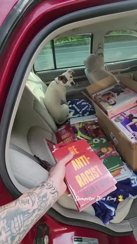 Donations with my road dog 🐕 ❤️  #dumpsterdiveking #dumpsterdiving #books #donation #help #dog #Love