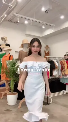 try on these formal white dresses for special events, perfect for civil wedding and graduation! #whitelongdress #whiteformaldress #civilweddingdress #graduationdress #FREESIZEPH #fyp #fypシ #offshoulderdress #formaldress #dressreccos2023 