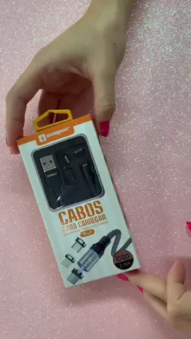 Cabo Magnético 3 EM 1 ,Em Nylon Para Android e iPhone Com Todos os Conectores - Micro USB Tipo-C e Lightning 📲✅💫