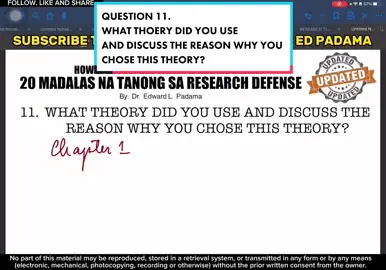 QUESTION 11.  WHAT THOERY DID YOU USE AND DISCUSS THE REASON WHY YOU CHOSE THIS THEORY? #angsabinidoced #docedpadama #research #researchtitlesbydocedpadama #researchtheorybydocedpadama #isumbongmokaydocedpadama #researchwritingwithdoced #fyp 