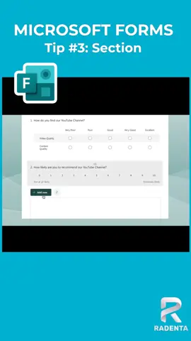 Tip#03: Sectioning | MS Form Tips and Tricks #fyp #foryou #ITSolutions #Microsoft #MicrosoftForms #Forms #RadentaTechnologies #Tips #Tricks