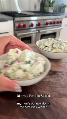 Mom's potato salad✨ . ▪️1+1/2 lbs. Small Red Potatoes▪️1 Clove Garlic, minced▪️1 Small Red Onion, diced small (1 Cup)▪️1 Bunch Parsley, chopped (1 Cup)▪️1/2 Cup + 2 Tbsp Mayo▪️1 tsp Kosher Salt▪️1 tsp Black Pepper▪️ . 1️⃣ Place the potatoes and 1 cup of water in the instant pot and cook for 12 minutes then manually release pressure when done; alternatively, if you don't have an instant pot, place the potatoes in a pot and cover with one inch of water, bring to a boil and simmer for 10-15 minutes (until they pierce easily with a fork); let cool 2️⃣ While the potatoes are cooling, mix together the mayo, garlic, red onion, parsley, salt, and pepper 3️⃣ Once the potatoes are cool, cut into quarters and then mix in with the rest of the ingredients - enjoy! . ⏲10 minute prep time + 15 minute cook time + 30 minutes for the potatoes to cool . Recipe makes 4-6 servings . #potatosalad #potatosaladrecipe #momscooking #EasyRecipes #healthyrecipes 