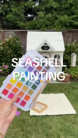 seashell watercolor painting: screen free activity for kids to try this summer! I got a bag of shells from the dollar store and my girls have been entertained for days!  make sure to add watercolors to your beach bag too! thanks for the idea @a_magicalmess 🐚🎨 #activitiesforkids #summeractivitiesforkids #screenfreeactivities #crafts #kidcrafts #dollartreefinds #backyard #learningthroughplay #toddleractivities #toddlerlearningactivities #momoffour #diycrafts