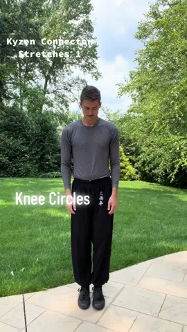KNEE CIRCLES ————————— Put your feet together and bend your knees slightly Place your hands gently on the top of your thigh near your knees Rotate your knees slowly in the smoothest circle you can You should feel ZERO tension or strain in your knees during this stretch This stretches the muscles of the lower and upper leg (above and below the knee) equally and effectively Breathe peacefully When circling smoothly and breathing properly you will naturally lead Qi (Energy) to the joint - strengthening it substantially After weeks of practice your knees will be flexible and your risk of knee injury will be reduced significantly For the full tutorial check out Kyzenacademy.com COMING SOON #martialarts #athlete #qigong #training #Fitness #fitnessjourney 