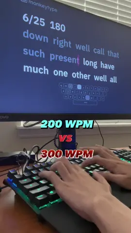 200 WPM vs 300 WPM?! #monkeytype #speedtyping #typing #keyboard #asmr 