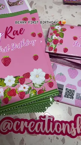 BERRY FIRST BIRTHDAY! 🍓🍓 Custom Wrappers! 🤩🎊 Any theme can be made.  This order consisted of  🩷Custom Chip Bags  🩷Custom Hershey Wrappers🍫🍫🍫 #berryfirstbirthday #custom #fyp #birthdaygirl #birthdayideas #firstbirthday #custompartyfavors #customtreats #partyfavorideas 