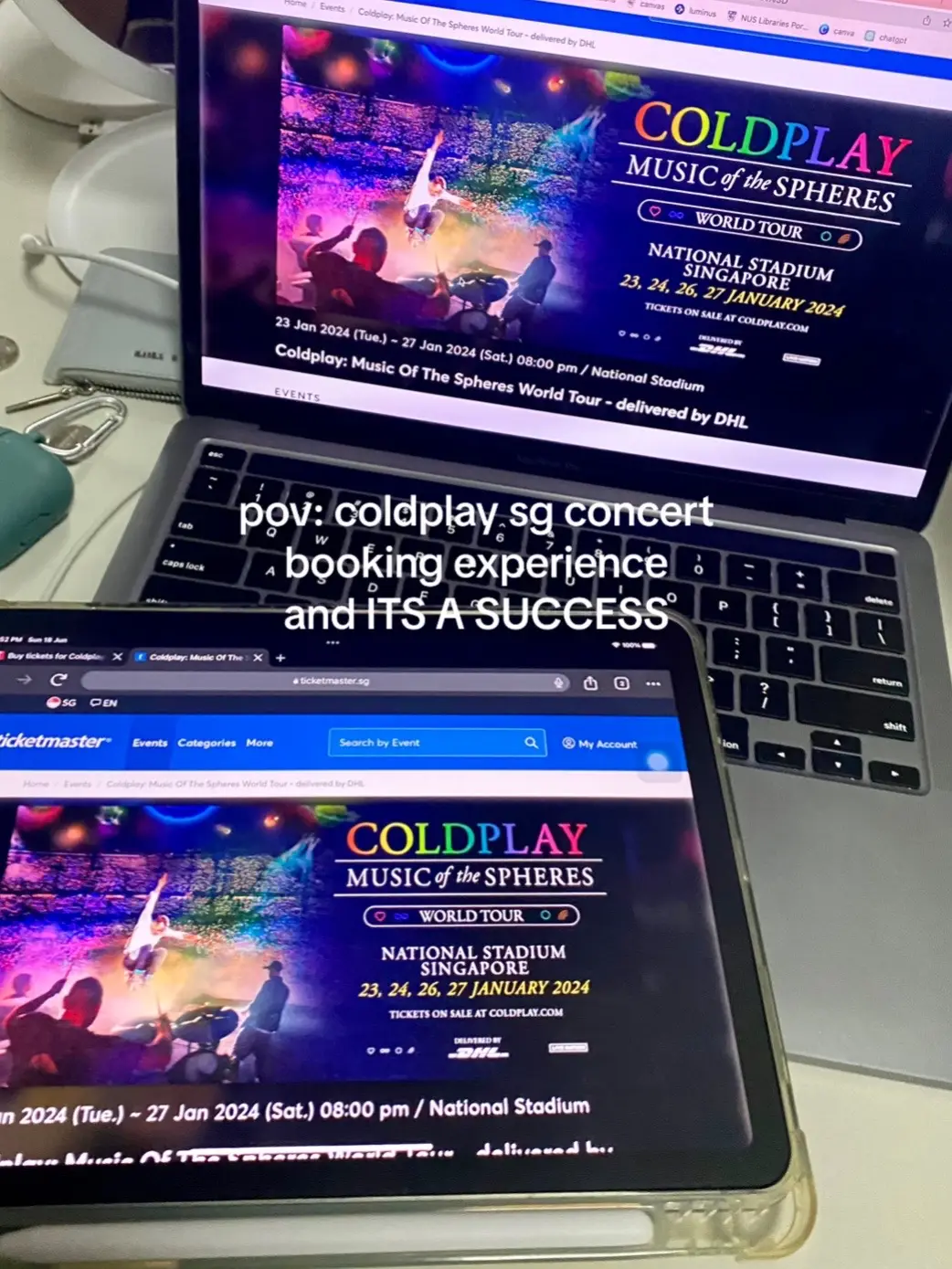 clutched it in 15 mins 😭 beginner’s luck w concert tix booking i guess #coldplayconcert #coldplaysg #coldplay #fyp 