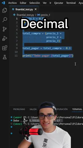 Maneja correctamente números decimales en python. #python #pythondecimal #programacion #aprendepython 