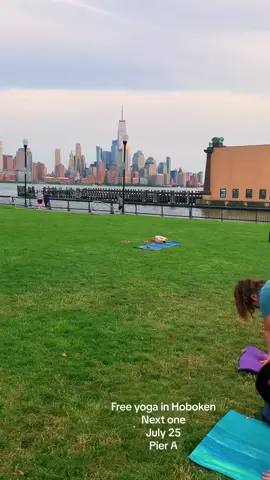 Hoboken Pier A FREE YOGA. Next one July 25 #hoboken #hobokenpier #pierahoboken #hobokenwaterfront #yoga #outsideyoga 