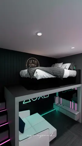 kamar ukuran 3,3 x 3,3 meter ini dibikin konsep multi fungsi, buat istirahat sekaligus buat menyalurkan hobby game atau streaming, jadi area bawahnya buat nge game atau streaming, atasnya istirahat, ada yang sama ukuran kamarnya? #bedroomdesign #bedroom #game #streaming 