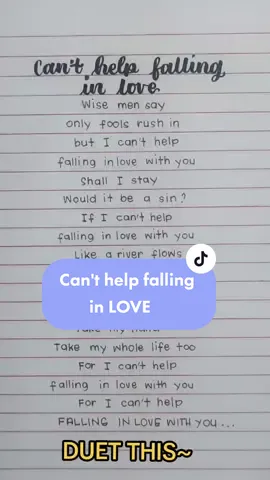 CAN'T HELP FALLING IN LOVE | •piano by Sir @pianojordan  #penmanship #copylink #lyrics #fyp #fypシ #request #karaoketiktok #duet #canthelpfallinginlove 