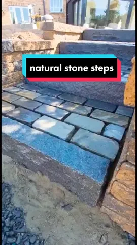 natural stone steps going in on our current project 🔥🔥 @AWM-Construction #fyp #foryou #howto #construction #landscaping #cobbles #northernireland #gardenproject #paving #leveling #steps #granite #naturalstone #teamwork 