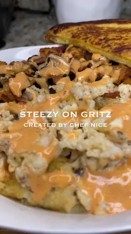 Steezy On Gritz Believe it or not most of the time I’m  like wtf am I gonna make for breakfast and Ik y’all muhfuggas be on da same type of time so here you go 🤞🏾 Follow Gritz package instruction‼️ (Instead of water though you want to substitute that with chicken broth and heavy cream or buttermilk) 1 Cup of Shredded Gouda Cheese  1/2 Cup of Shredded Mozzarella Cheese  Seconded with the Steezy 3 (Salt, Black Pepper,Cayenne Pepper) Topping: Chicken sausage  Slice Turkey Breast  Turkey Bacon Mushroom Seasoned With Steezy 6 (Salt, Black Pepper,Cayenne Pepper, Cajun , Onion Powder, & Garlic Powder) Grill Cheese: Butter all sides of your brioche sliced bread  2 Sharp Cheddar Cheese MEDIUM HEAT About 2-3 Min on each side or until golden brown Spicy Mayo 1 Cup of Mayo 1/2 Cup of Sriracha  2 Tsp of Lemon Juice Optional: Sprinkle some sugar ENJOY!!! It’s Ya Boy NiceNSteezy Makes It Look Too Easy Maaane ✨🏌🏾 #food #Foodie #breakfast #breakfastideas #Recipe #recipes #yummy #delicious #fyp 