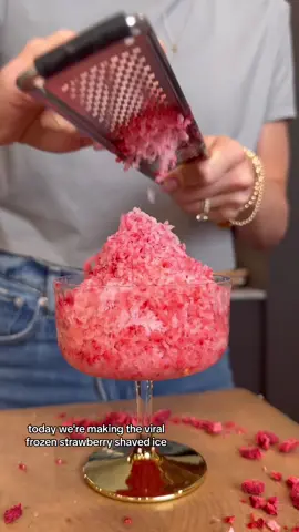 VIRAL FROZEN STRAWBERRY SHAVED ICE✨ So worth trying!! A simple, refreshing, and delicious treat on a hot summer day 🍧   Ingredients (makes 1) 6-7 frozen strawberries  drizzle of creamy peanut butter drizzle of honey roasted and salted peanuts  fresh strawberries for garnish flaky sea salt  Directions: Grate your frozen berries directly into your serving dish (make cleanup easy by putting some wax paper under the dish)  Drizzle with creamy peanut butter and honey and top with peanuts, sea salt, and fresh strawberries  Follow for more simple, healthy recipes!🫶🏻 . . #viralrecipe #trendingrecipe #frozenstrawberryshavedice #dairyfreerecipes #dairyfreefrozendessert #simplerecipeidea #EasyRecipe #eattolive #dairyfreefrozendessert 