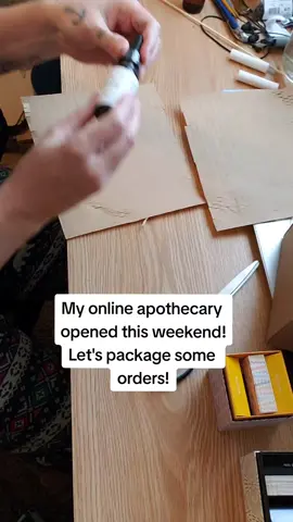 My apothecary is now open - let's package some orders! #apothecary #herbalism #naturalremedies #herbtok #herbalist #lemonbalm #passionflower #hawthorn #yarrow #tincture #herbalsalves #shopsmall #shopsmallbusiness 