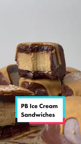 Tbh you’d never know these ice cream sandwiches are dairy free (and vegan!!). So creamy, rich, and decadent, and topped with a peanut butter ganache for the finishing touch. Recipe on my site! #peanutbuttericecream #icecreamsandwich #veganicecream 