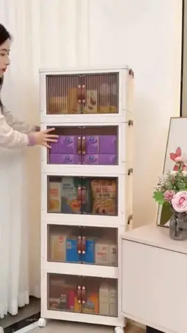 Folding portable storage cabinet bin stackable organizer box with caster wheels collapsible toy storage with double door.#goodthings #storagebox #tiktokmademebuyit#foryou🥰🥰🥰 