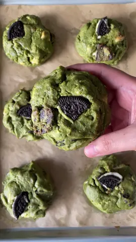 Cheesecake in cookie form? Here’s my Matcha Cheesecake Cookie recipe 🫠 Ingredients: 1 cup all-purpose flour 1 tbsp matcha powder 1/2 tsp baking powder 1/4 tsp salt 1/2 cup unsalted butter, softened 4 ounces cream cheese, softened 1/2 cup granulated sugar 1 tsp vanilla extract 1 egg yolk 9 oreos (optional) 1/2 cup white chocolate (optional) Instructions: Preheat your oven to 350°F (175°C).  Line a baking sheet with parchment paper or silicone baking mat. In a large mixing bowl, cream together the softened butter, cream cheese, and granulated sugar until light and fluffy.  Add the vanilla extract and egg to the butter-cream mixture. Add the dry ingredients (flour, baking powder and salt). Mix until just combined.  Add Oreos and white chocolate chips.  Scoop the cookie dough.  Place the cookie fough balls onto the prepared baking sheet. Bake for approximately 15 minutes, or until the edges are slightly golden.  The centers may still be soft, but they will firm up as they cool. Enjoy!