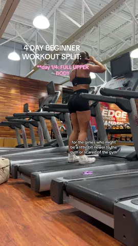 DAY 1/4 : FULL UPPER BODY: DEETS IN CAPTION⬇️ @AYBL                     WARM UP ————— 10 minutes on treadmill at Speed 3, Incline 1 5 minute stretch WORKOUT ——————- *60 second rest in between sets  3 SETS OF 10 SHOULDER PRESSES 3 SETS OF 8 FRONT RAISES 3 SETS OF 10 TRICEP EXTENSIONS  2 SUPERSETS OF 5 CHEST PRESSES INTO 5 CLOSE GRIP PRESSES 4 SETS 8 OF BENT OVER ROWS 3 SETS OF 8 BICEP CURLS #4daysplit #workoutsplit #newtogym #beginnerworkout #dumbbellonly #shygirlworkout #dumbellonly #upperbodyworkout #GymTok 
