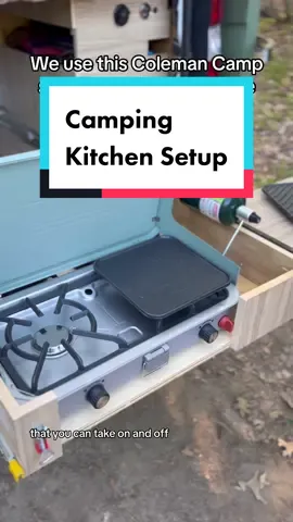 Camping Kitchen Set-Up: #ColemanPartner   We prefer to do our meals & prep outside because food just tastes better outdoors. But we do have a small kitchenette area inside of the van. We built a pull out drawer in the back at standing height. The top flips open and turns into a counter space with a fold down support. There is a cabinet we can store our cast iron pan & green Coleman gas canisters.  The center of our kitchen area is the Coleman 3 in 1 Camp Stove and we LOVE it! It comes with removable cast iron griddle & grill plates that makes it easy to cook up a variety of food. It’s also super easy to clean. (It lifts right out of the cool area so we can take it with us when we are tent camping too).  We keep our Coleman RollTop table & camp chairs in this pull our drawer so it’s easy to set up a little dining area when it’s time to eat. Can’t beat dinner with a view 👌 plus less mess with kids.  If the weather is bad we have a dining area in the van. We have two poles that fit into the floor with a table top that goes infront of the bench row, and then the front seats swivel around.    Featured Gear- Stove: Coleman Cascade 3in1 Camping Stove  Camp Table: @colemanusa Colemanusa Compact RollTop Aluminum Table  #ColemanCollective  #campinggear #campingtips #camplife #familieswhocamp #campingwithkids #dinnertime #dinnerwithaview
