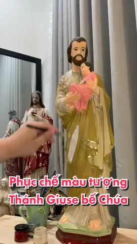 Trả lời @Ramon🦚  full restoration statue of Saint Joseph and the Christ Child 😊😊😊 Phục chế màu tượng Thánh Giuse bế Chúa bị sơn lỗi  #conggiao #totuong #phucche #thanhgiuse #catholic #painting #restoration #saintjoseph #jesus 