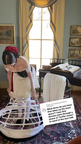 Replying to @Festering Queen it is a tossup between this and my Christmas Belle cosplay! 1850s crinolines take up too much storage space and also the skirts just eat way too much fabric.  My Christmas Belle cosplay is also super dramtic because the train is crazy long. 