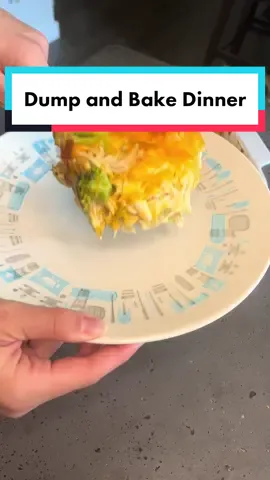 I love easy dump and bake dinners. This one is a broccoli cheddar biscuit bake. And I only got two dishes dirty while making it! #dumpandbake #dinner #dinnerrecipe #easydinner #onepotmeals #onepotdinner #Recipe #familydinner #weeknightdinner #easydinner 