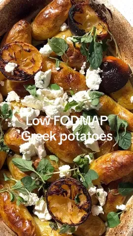 A low FODMAP (aka: garlic free 😭) version of Greek lemon potatoes. So easy and so good! Recipe is on my website. #lowfodmaprecipes #greekpotatoes #lemonpotatoes #vegetarianrecipes #lowfodmapfood