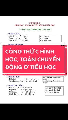 ⭐️ CÔNG THỨC HÌNH HỌC, TOÁN CHUYỂN ĐỘNG Ở TIỂU HỌC #thaytranphu #LearnOnTikTok #xuhuong #toantieuhoc #kienthuctieuhoc #hoctoan #congthuctoantieuhoc #sachonhe 