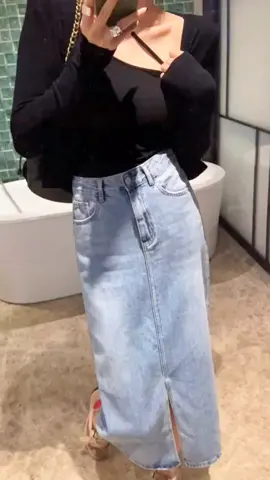 Latest style ladies denim long skirt fashion korean denim skirt#fashion #foryou #fyp #tkmademebuyit 