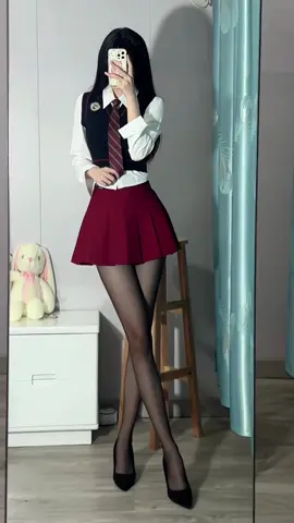 Uniform with red mini skirt #sexy #beauty #cutegirl  #sexyfigure #longlegs #longleggirl #uniform #shortskirt #stockings #asiangirl #asianbeauty