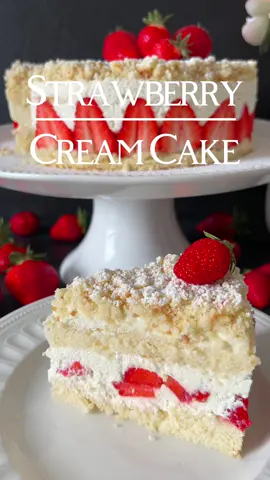 Strawberry Cream Cake Recipe 🍓🍰👩🏻‍🍳 If you're in the mood for a sweet and fruity cake, how about a light Strawberry Cream Cake? This layered treat combines fresh strawberries with a fluffy whipped cream filling, all nestled between delicate cake layers. 🍰 Ingredients for one cake: 🥚 For the cake base: - 4 eggs - 160 g sugar - 160 g wheat flour - 2 teaspoons baking powder - 60 ml cold water - 1 pinch of salt - 1 teaspoon vanilla extract 🍓 For the filling: - approx. 600-650g strawberries - 750 ml whipping cream - 32 g cream stabilizer - Icing sugar for dusting 👩🏻‍🍳 Instructions: Preheat the oven to 180 degrees Celsius (convection) and prepare a 26 cm springform pan by lining it with baking paper. For the cake base, beat the eggs and sugar together until they are light and frothy. Mix the flour and baking powder together and then stir it gradually into the egg mixture, along with the cold water, a pinch of salt and vanilla extract. Pour the batter into the prepared pan. Bake the cake in the preheated oven for 25-30 minutes, or until a toothpick inserted into the center comes out clean. Let the cake cool in the pan before turning it out and slicing it horizontally into three equal layers. While the cake is cooling, prepare the filling. Wash and trim the strawberries. Halve the strawberries. Whip the cream until stiff, then gradually add the cream stabilizer while continuing to beat. To assemble the cake, place the first cake layer on a serving plate and secure a cake ring with cake edge foil around it. Line the sides of the cake ring with the halved strawberries. Spread half of the whipped cream mixture on the cake layer and add the remaining chopped strawberries over it. Place the second cake layer on the cream, then spread the remaining whipped cream mixture on top. Crumble the third cake layer in a bowl. Sprinkle the cake crumbs over the whipped cream to completely cover it. Place the cake in the refrigerator for at least 3 - 4 hours. Before serving, remove the cake ring and dust the top of the cake with icing sugar. Enjoy this delicious Strawberry Cream Cake! It's the perfect highlight for any summer party or just for enjoyment. 👩🏻‍🍳