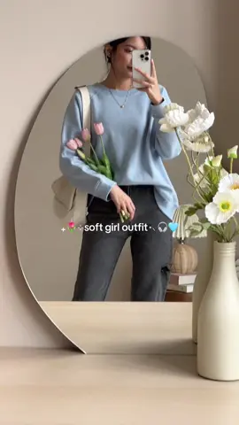 in my softgirl era😆🩵☁️✨ #sweater #softgirlaesthetic #sweateroutfit #koreanoutfit #crewneck 