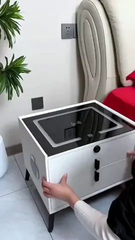 Smart bedside table,modern light lixury solid wood multi-functionl wireless charging,Bluetooth speaker bedside cabinet