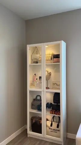 Its coming along 🤍  #bookshelfideas #handbagorganizing #jewelryorganization #fyp #amazonmusthaves #closetorganization 