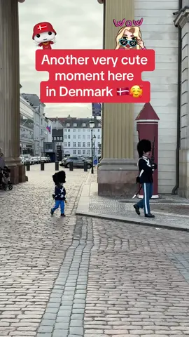 Very cute moment when little boy joins the royal guards at Amalienborg 💂‍♀️😍🇩🇰 #royalguard #cutemoment #amalienborg  From Rosenborg, the royal guards march every day from the barracks towards Amalienborg for the change of guard at 12 o'clock, where they replace their comrades. The parade goes through the city - often with a band - and attracts large numbers of spectators, and it is also like something out of a fairy tale. The royal-guard's uniform with the bearskin hat has developed over 300 years, and e.g. the characteristic blue trousers have been used since 1822. Parade and changing of the guard are available in different versions. There is a royal guard, a lieutenant's guard and a palace guard. The royal guard is the most extensive and takes place when H.M. The queen resides at Amalienborg. The cute moment happened at Amalienborg. Maybe you are lucky to meet this cute royal guard when you visit 🥰🫶❤️