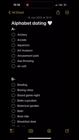 Getting ready to start alphabet dating 🫶🏻 🎨 🎯 🎡  Follow along as we make our way through this list. There’s something for everyone 💕 Leave us some more date ideas below. #alphabetdates #alphabetdating #couplestiktok #dateideas #datenightideas #dublindateideas #azdatenight 