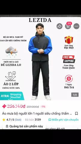 Áo Mưa Lezida Màu Xanh 🥰 257k thui nha mn, xịn lắm :)) #aomua #tiktokshop #LearnOnTikTok #áomuacaocap 