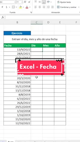 Excel extraer fecha, dia mes y año - para tareas y trabajos whatsapp en el perfil #trucos #tips #excel #exceltiktok #tutorial #fyp 