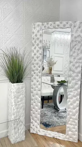 Hey loves, let’s throw it back a lil😊  So I saw this tufted leaner mirror for over $500 and I decided to make me one, I can’t remember precisely how much I spent doing this myself, but it was definitely below a $100 and I totally love how it turned out🤩🤩 Would you try this? Full video on YouTube Items used: Plywood = Home Depot  Project foam = Walmart  Fabric = Walmart  Acrylic gems = dollar tree #mirrordiy #diymirrorframe #tuftingframe #handmademirrors #diyhomeideas #homedecorinfluencer