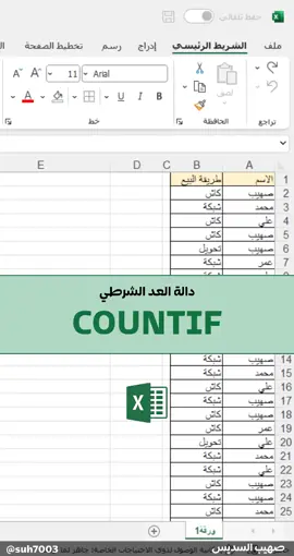 دالة العد الشرطي Countif #اكسل #مايكروسوفت #excel #microsoft #fyp #foryou #foryoupage #viral #tiktok #tiktokarab #TikTokPromote 