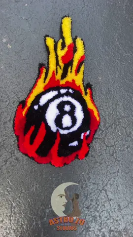 8 ball w flames custom rug/wall art, available for purchase!🔥🎱 #🎱 #8ballpool #8ballart #poolhalls #customrug #tuftingrug 