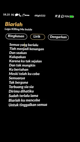 absen yg tau lagu ini 🙋‍♂️ #fyp #killingmeinside #biarlah #liriklagusad #lagunostalgia #liriklagusad #liriklaguviral #lyrics 