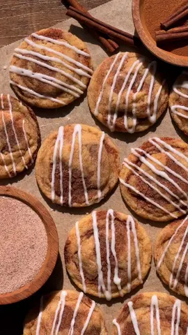 CINNAMON ROLL COOKIES ✨ Like a cinnamon roll and a cookie had a baby 🥹 Soft and chewy cookies with pockets of cinnamon roll filling, rolled in cinnamon sugar and drizzled with cream cheese frosting. So good!! 🤍 #cinnamonrolls #cookies #cinnamoncookies #cinnamonrollcookie 