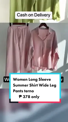 Women Long Sleeve Summer Shirt Wide Leg Pants terno! #terno #summeroutfit #summerlooks #OOTD 