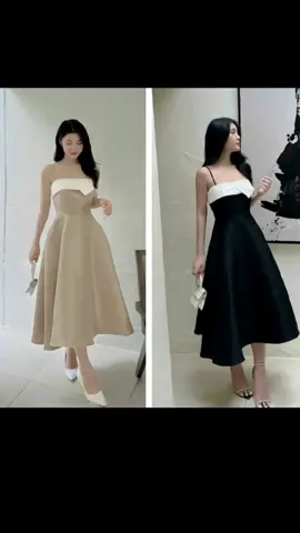 Váy dự tiệc hai dây phối viền trắng dáng dài 2 màu#xuhuongtiktok2023☘️🍀♥️ #cáchphốiđồxinh #hottrend #đồđepmỗingay 