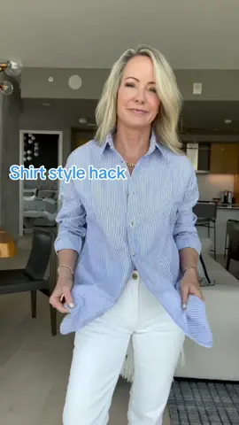 Style hack, a buckle from amazon, under $15 for a pack of 6, a smalker size for the blouse that is made out of a thinner material, a chic way to tie your blouse!  #stylehack #blousestylehack #petitewoman #tscitychic #howtostyle #over50 